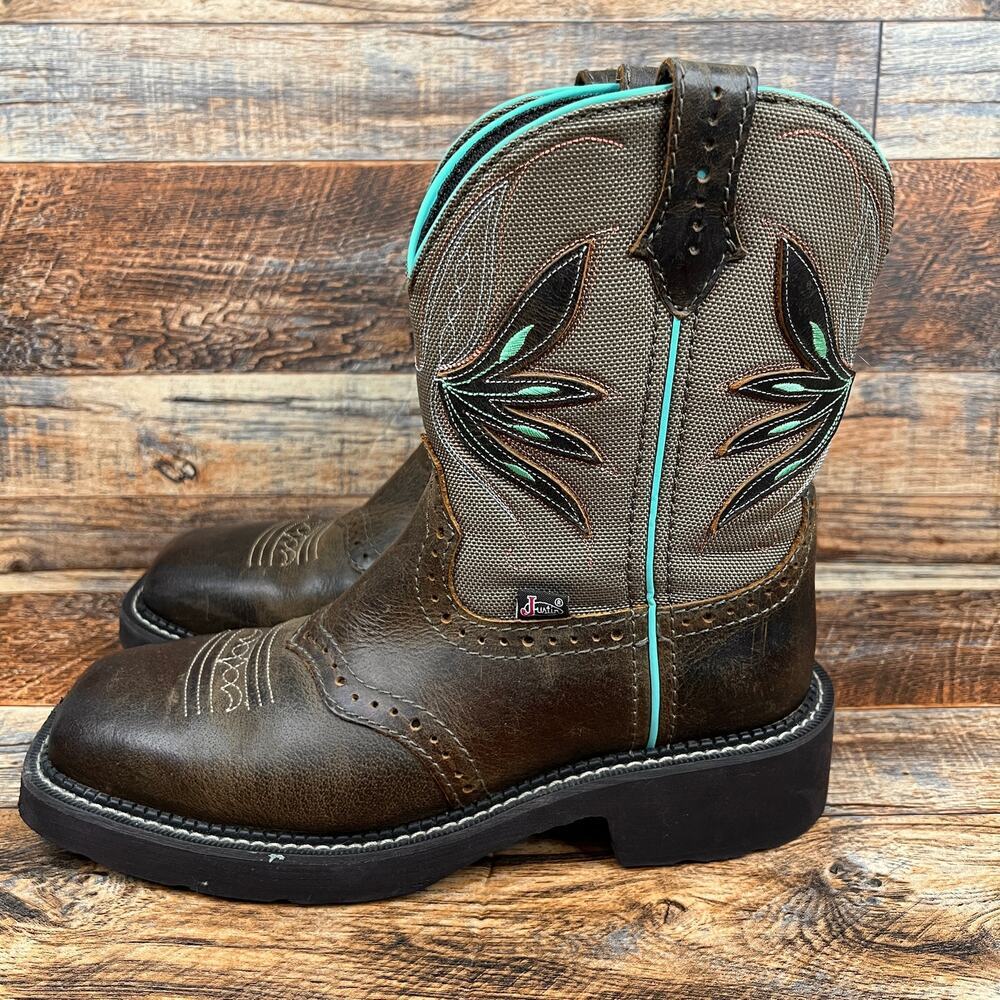 Justin Boots Gypsy Nettie Brown Leather Square Toe Western Boots Women's 8.5B
